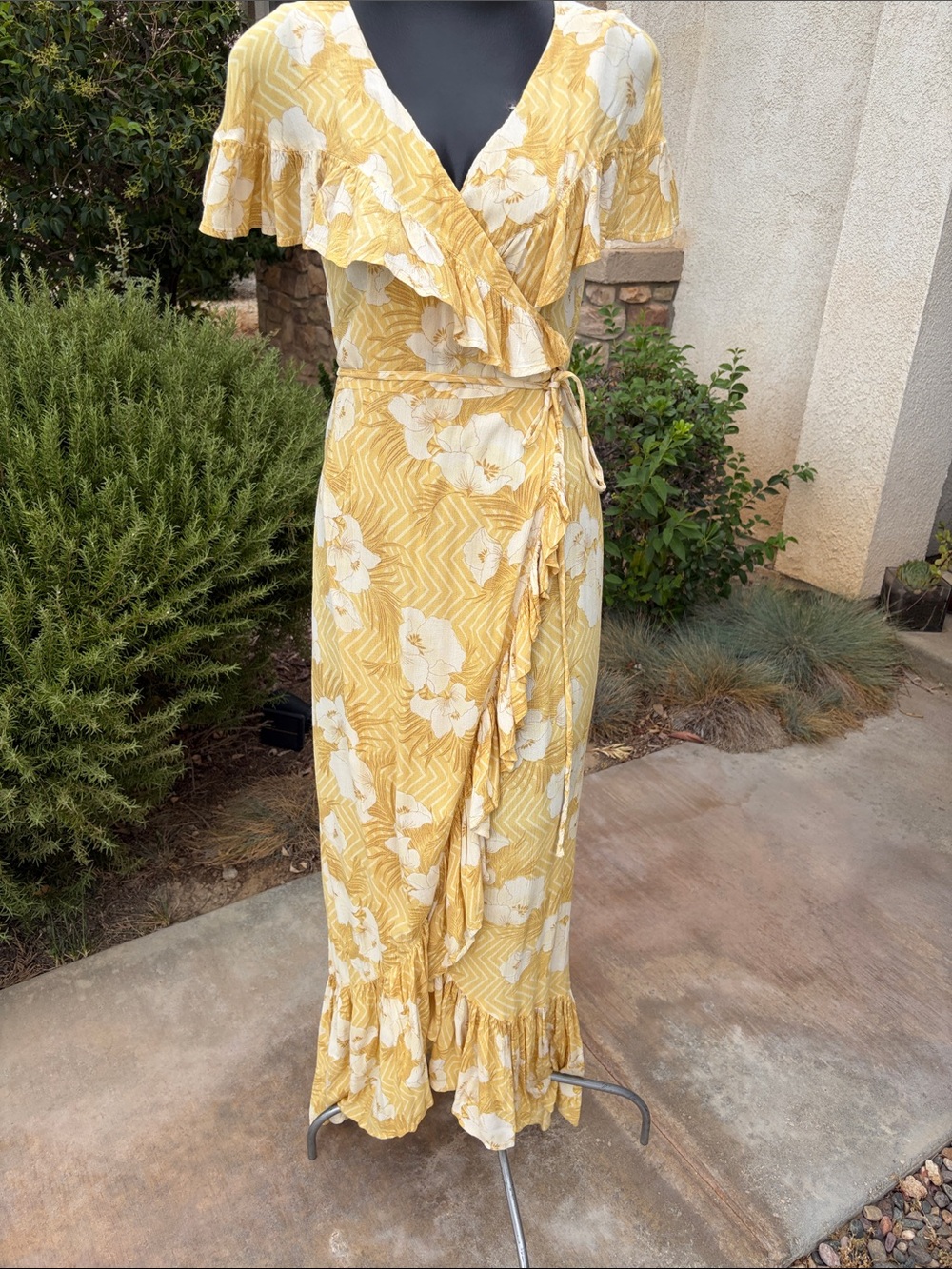 Yellow Floral Wrap Maxi Dress - Women's - Picture 3 of 6